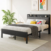 Full Bed Frame with Storage Headboard & Charging Station